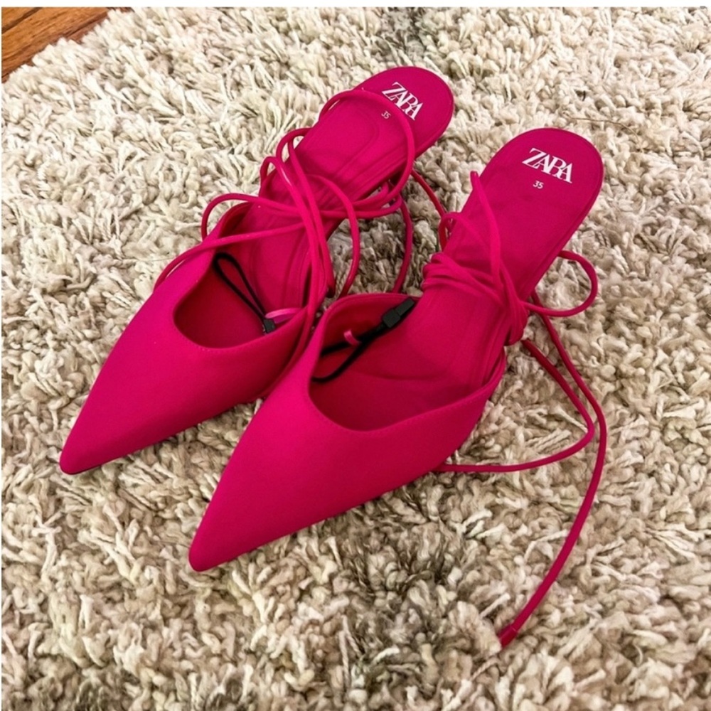 NWOT Zara pointy toe lace up heels, pink, size 5